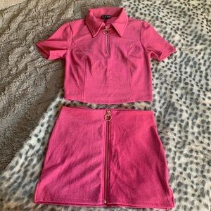 Dolls Kill Pink Zip-Front Mini Skirt